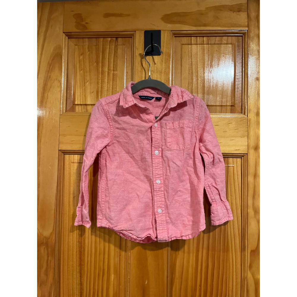 Janie and Jack Pink Linen Cotton Blend Cruise Wear Button Down Shirt Size 2T